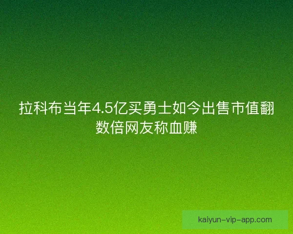 拉科布当年4.5亿买勇士如今出售市值翻数倍网友称血赚